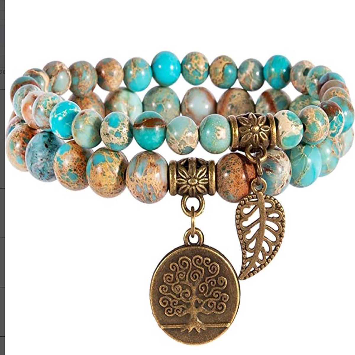 Semi Precious Gemstone beads bracelet for women - Life Tree and Leaf Charm