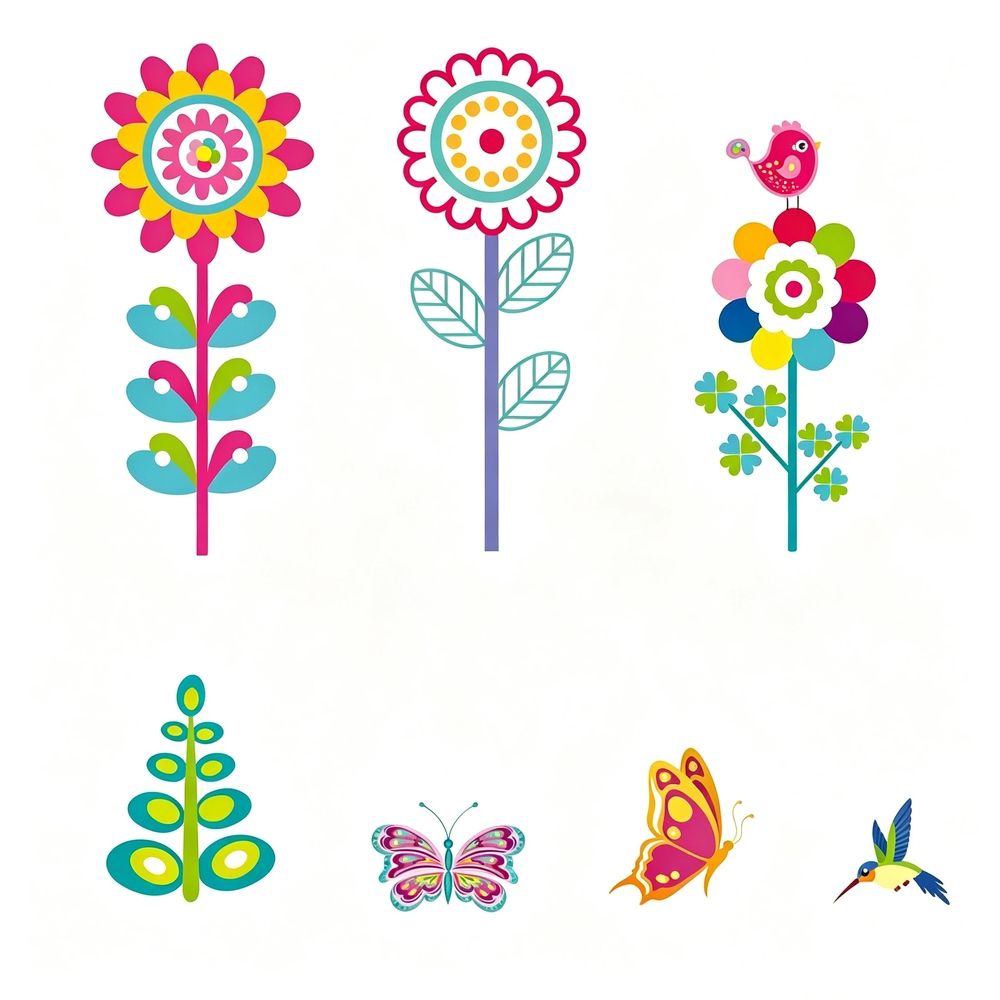 9PCS Window Clings Flowers Butterfly Window Stickers Decals for Kids Holiday