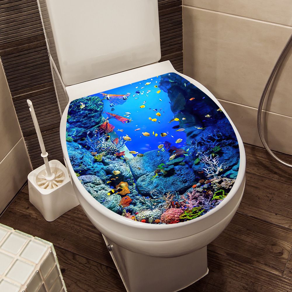 Ocean Series Undersea Wall Decals Tropical Fish Toilet Lid Cover Stickers for view 3