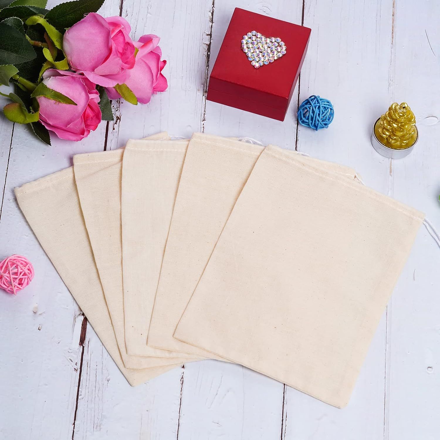 50Pcs Cotton Drawstring Bags view 3