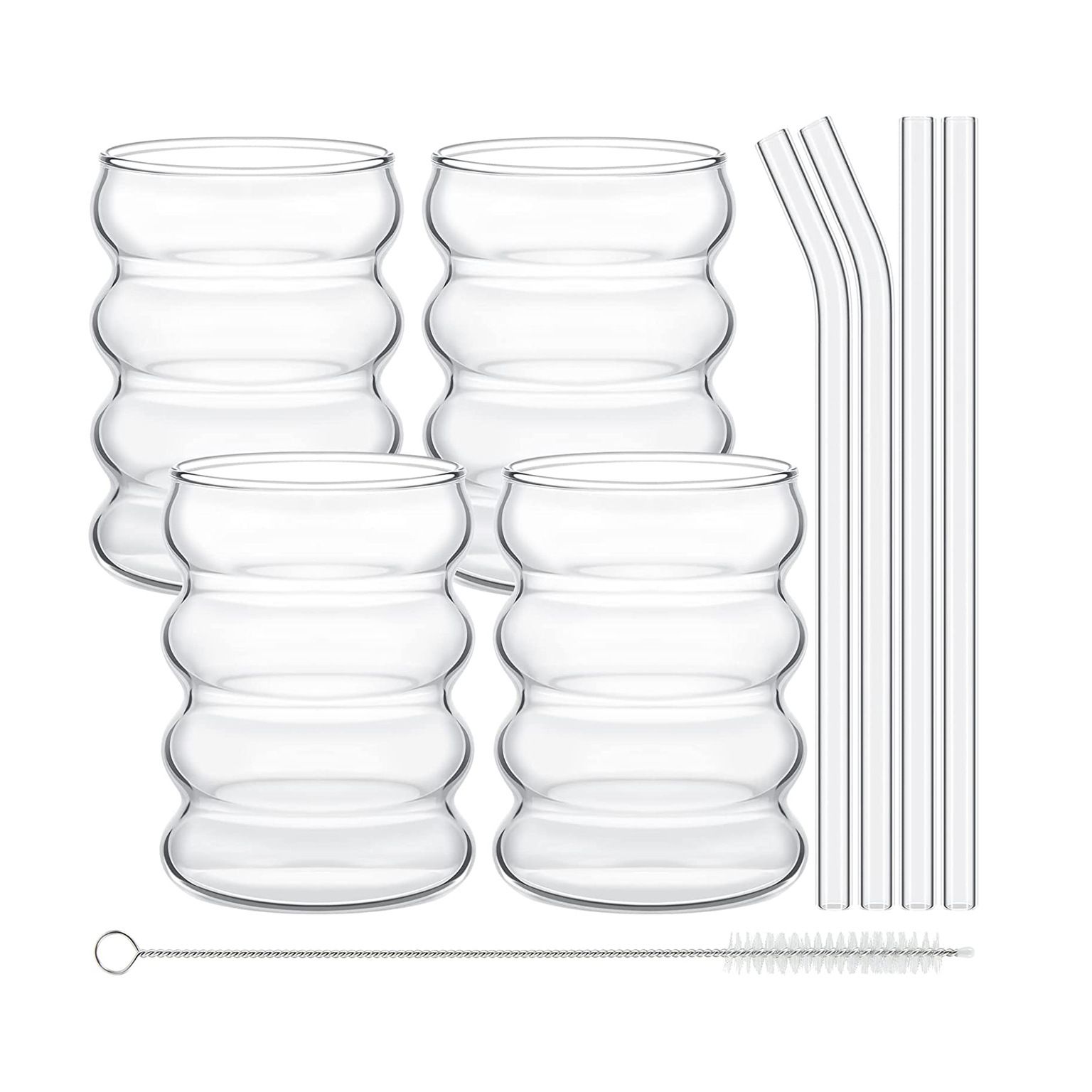 4 Pcs Creative Glass Cups Vintage Drinking Glasses Ribbed Glassware Aesthetic — image 1