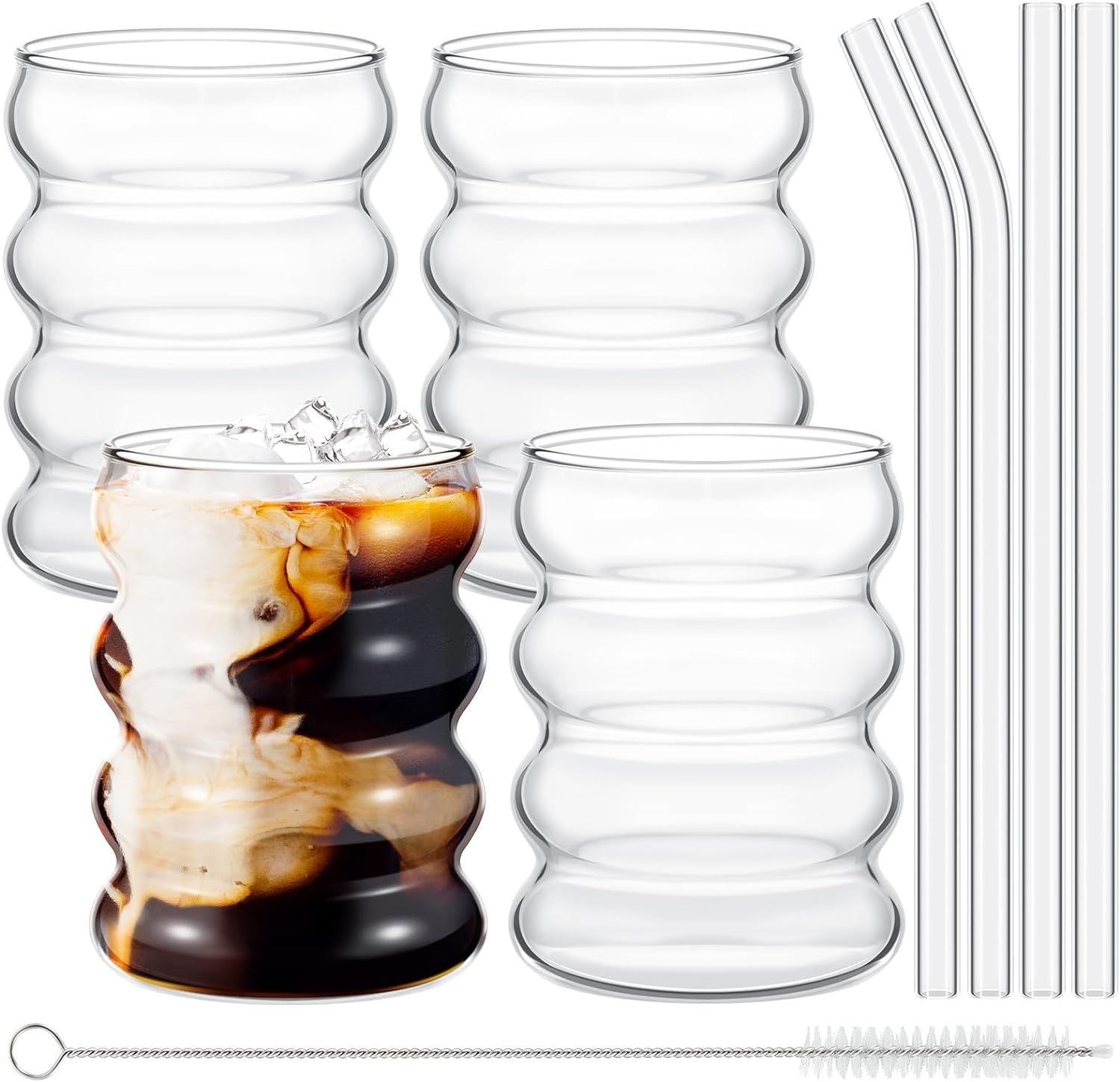 4 Pcs Creative Glass Cups Vintage Drinking Glasses Ribbed Glassware Aesthetic view 2