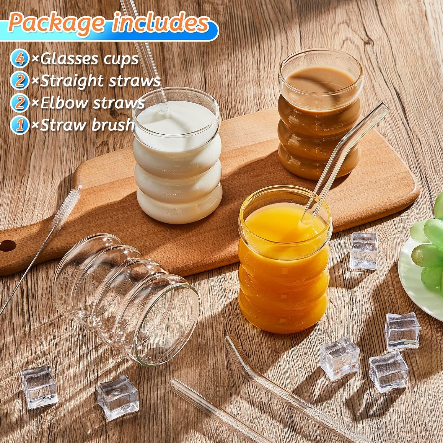 4 Pcs Creative Glass Cups Vintage Drinking Glasses Ribbed Glassware Aesthetic view 3