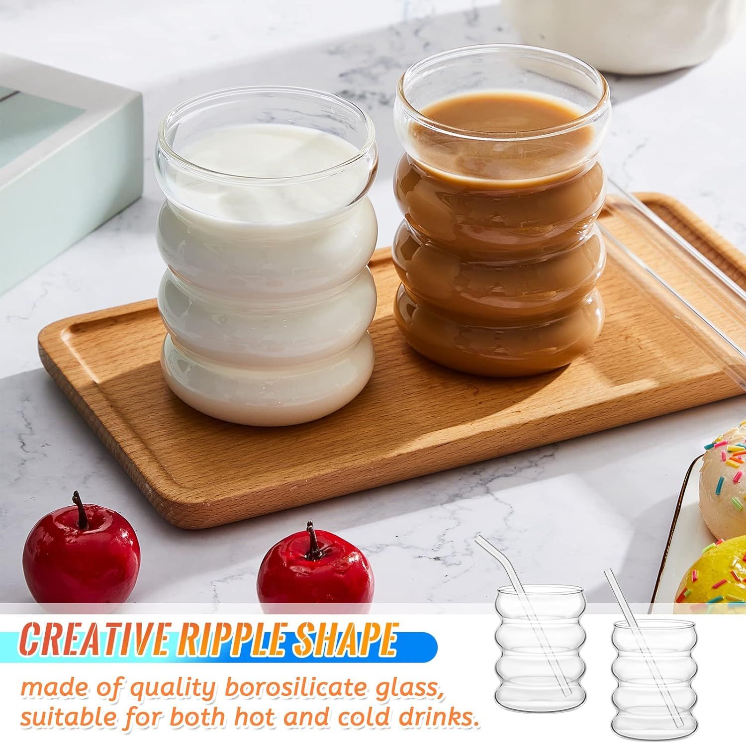 4 Pcs Creative Glass Cups Vintage Drinking Glasses Ribbed Glassware Aesthetic view 4