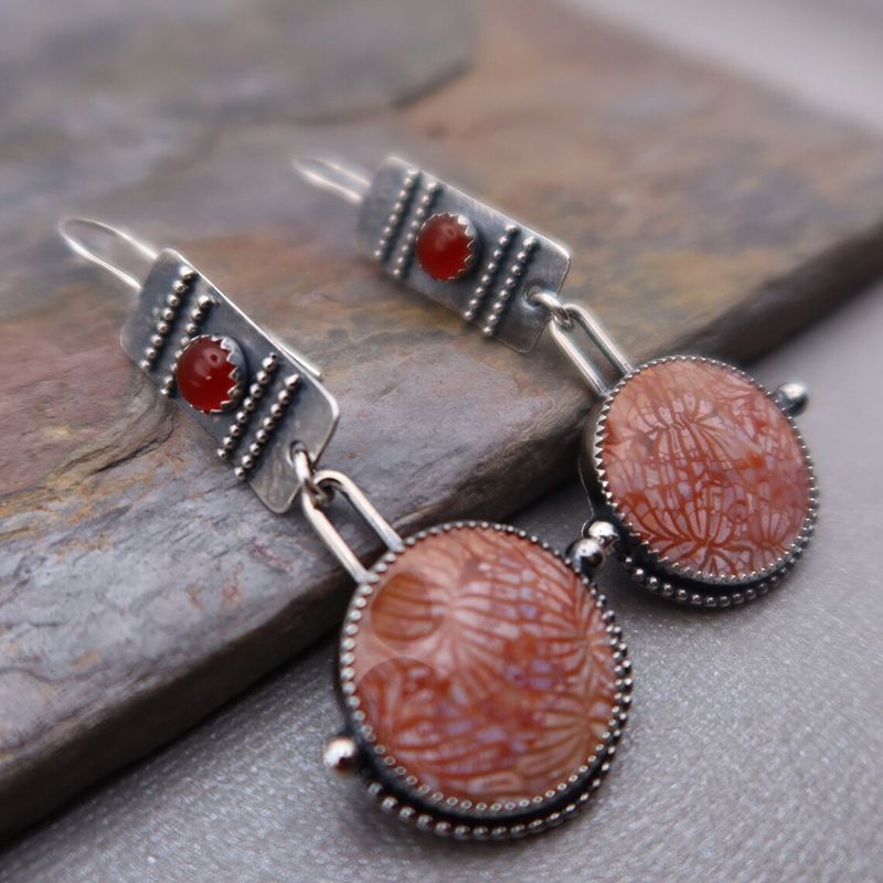 Fine Sterling Silver Dangle Earrings For Womens Natural Gold Sun Stone Dangle view 2