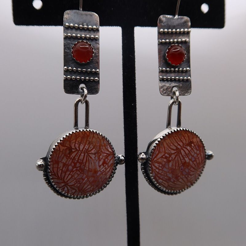 Fine Sterling Silver Dangle Earrings For Womens Natural Gold Sun Stone Dangle view 3