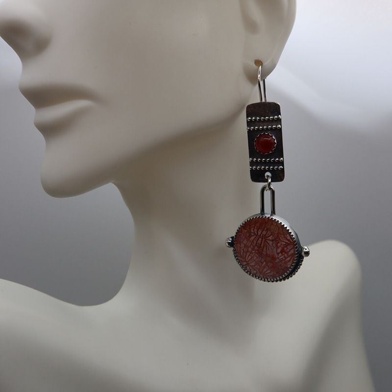 Fine Sterling Silver Dangle Earrings For Womens Natural Gold Sun Stone Dangle view 4