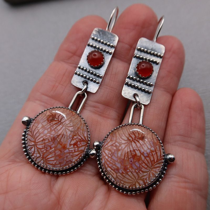 Fine Sterling Silver Dangle Earrings For Womens Natural Gold Sun Stone Dangle view 5