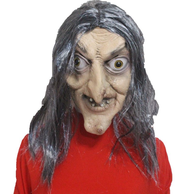 Witch Mask, Horror Witch Mask with Hair Halloween Old Women Scary Latex Witch