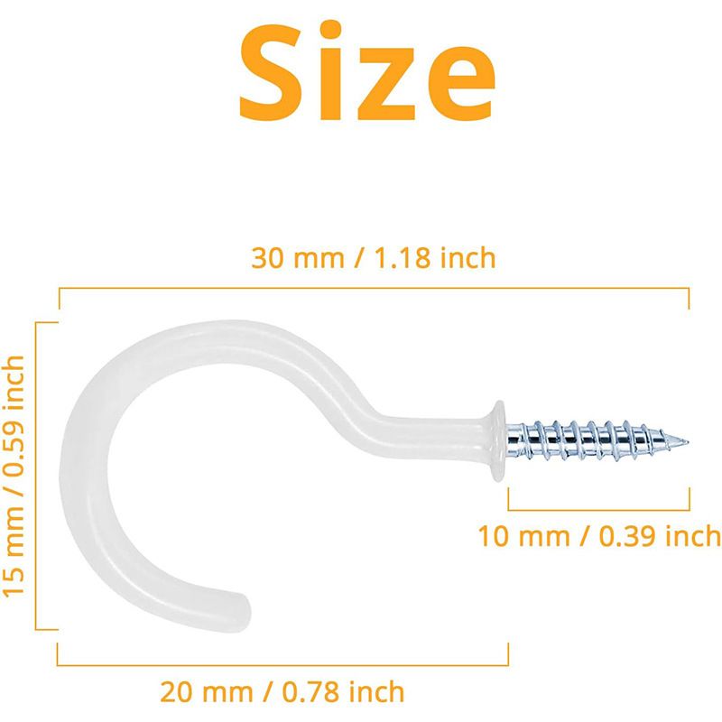 50PCS Vinyl Coated Ceiling Hooks Question Mark Shape Hook Heavy Duty Screw Cup view 3