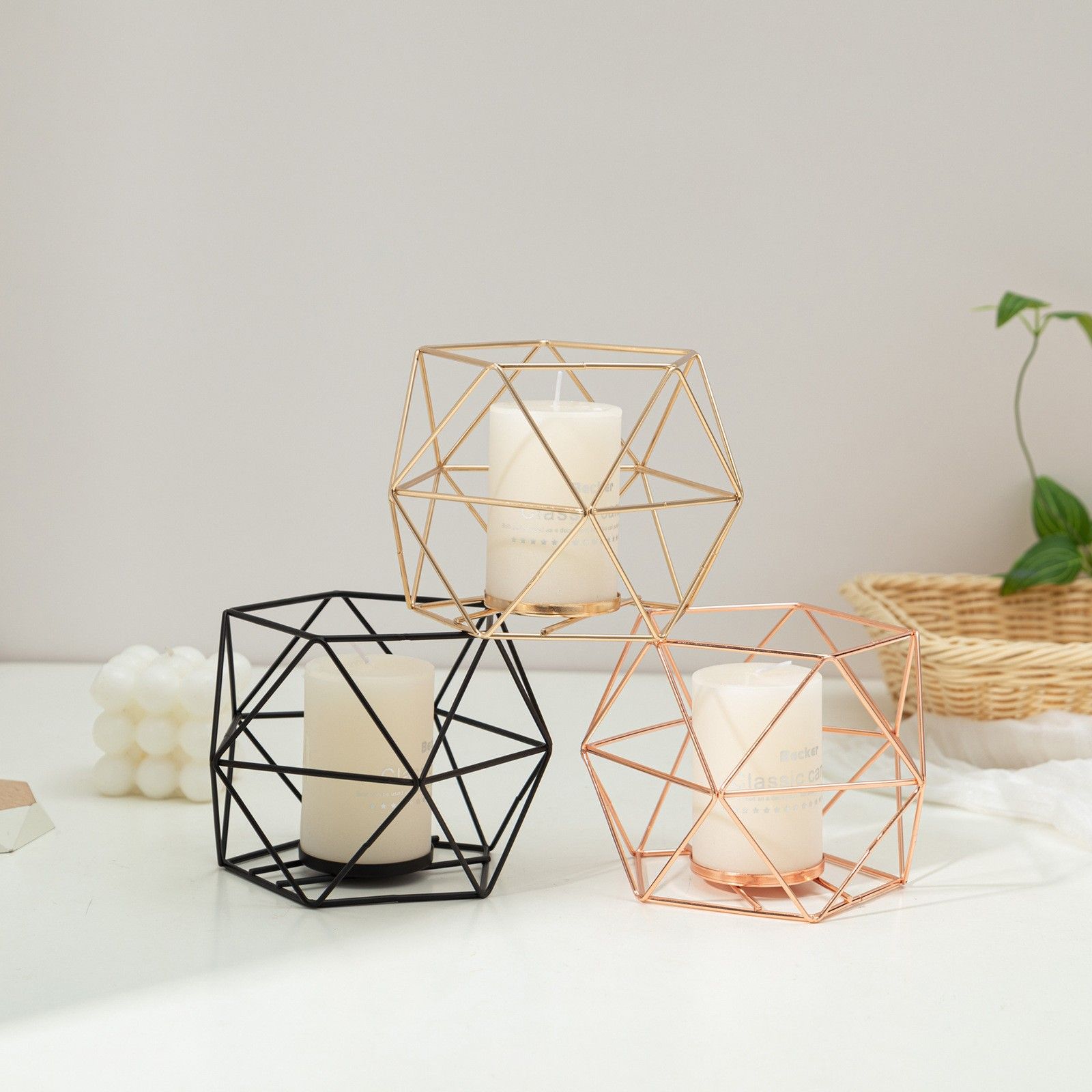 Tealight Holders Metal Wire Iron Tea Light Candle Holder Geometric Candle view 5