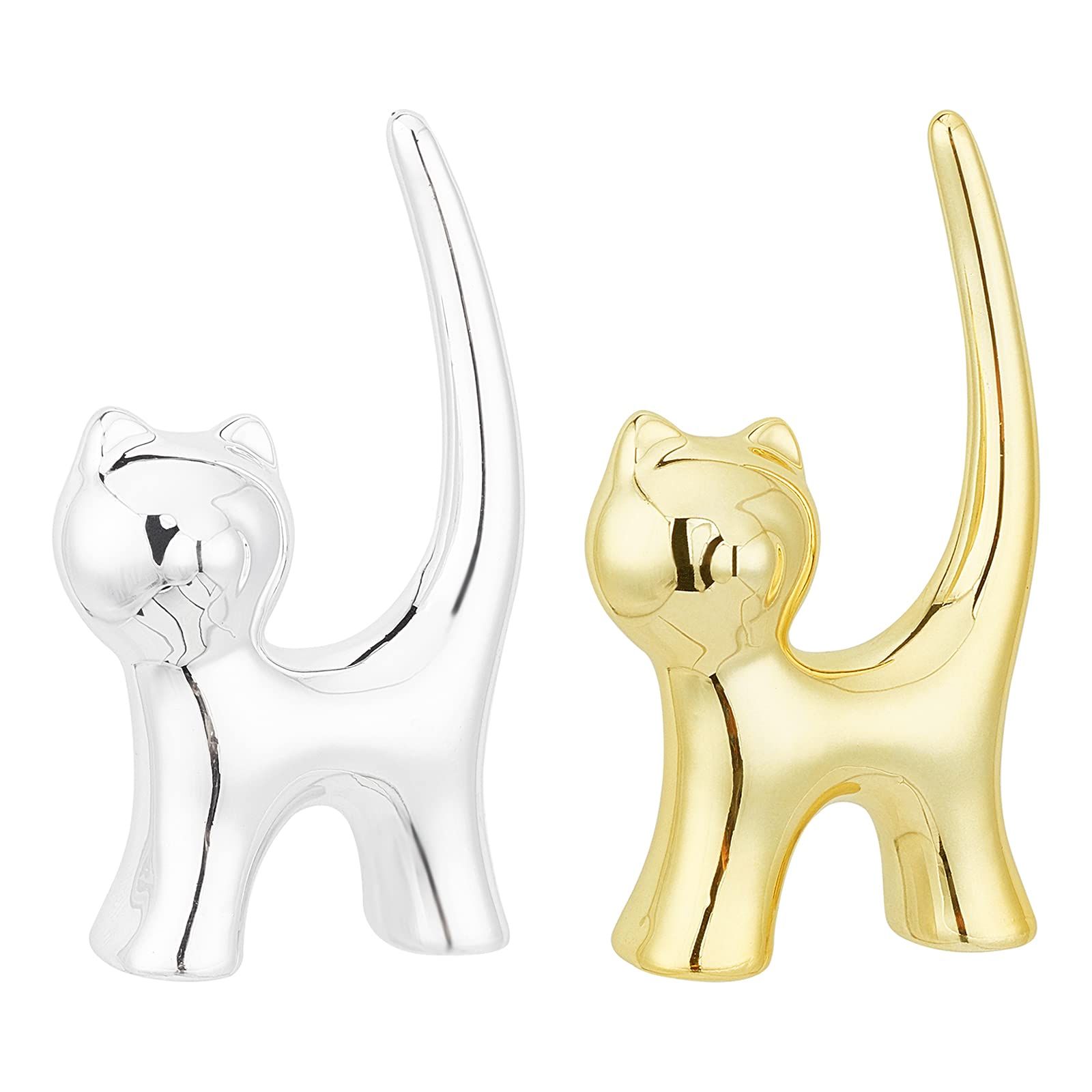 Silver & Gold Ring Holder 2 Pcs Porcelain Cat Home Display Decorations for