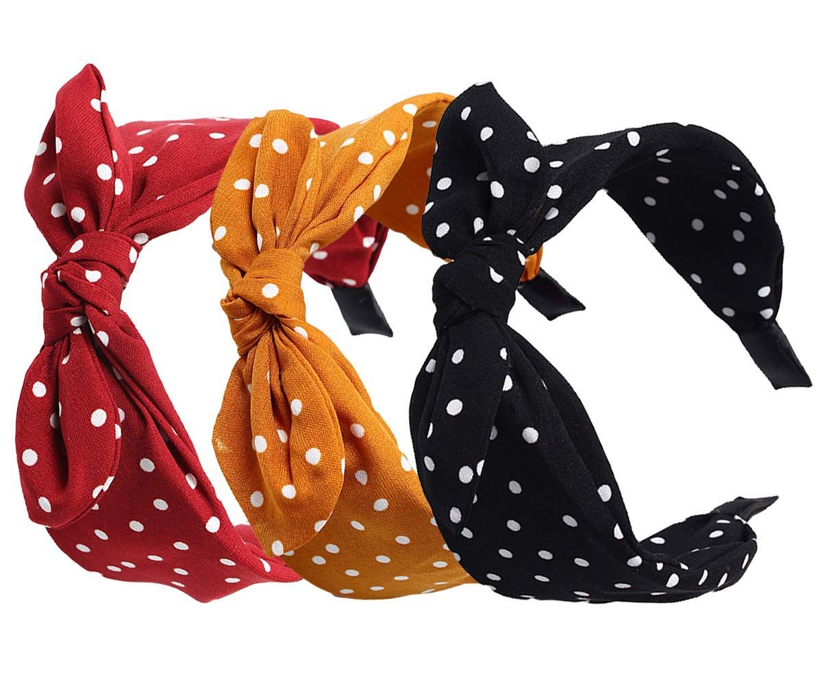 Womens Wide Polka Dots Headbands Headwraps Hair Band with Bow Pack of 3 view 3