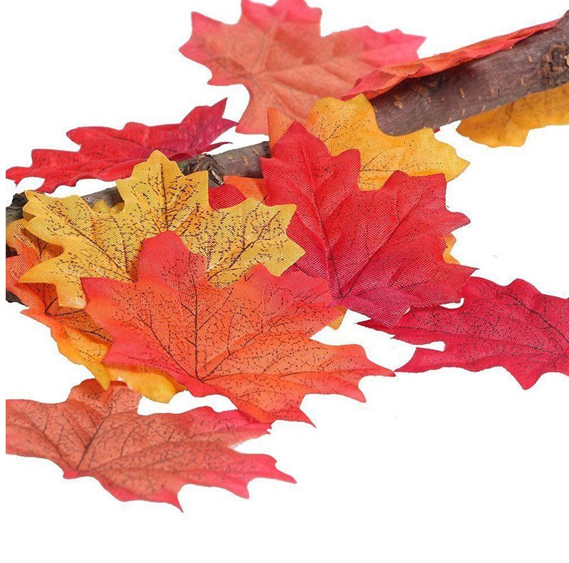 100 Pieces Artificial Maple Leaves Decorations Autumn Fall Leaves for — image 1