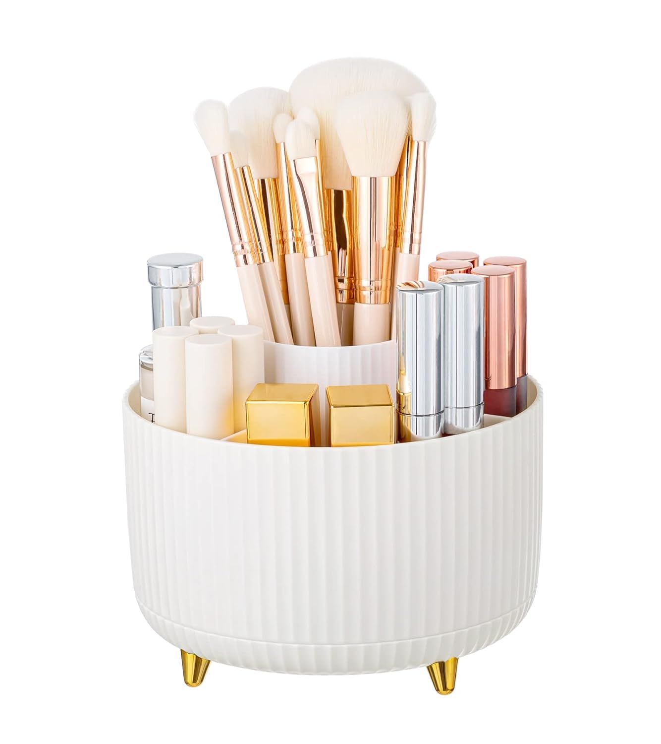 Makeup Brush Holder, 360° Rotating Makeup Brush Organizer, 5 Slot Large