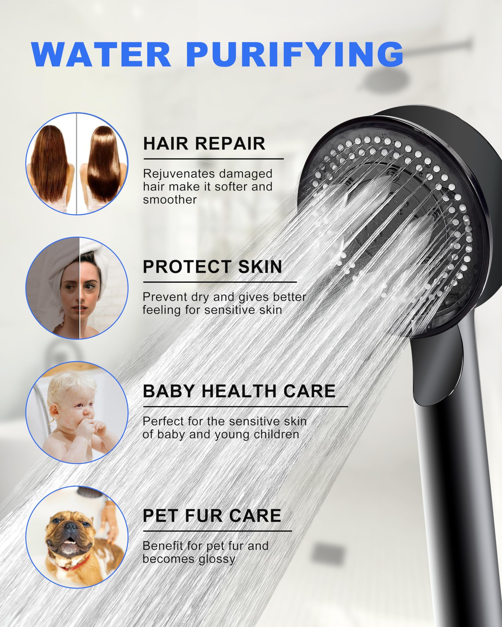 Shower Head with Handheld - 5-Setting Black Handheld Shower Head Anti-Clog view 3