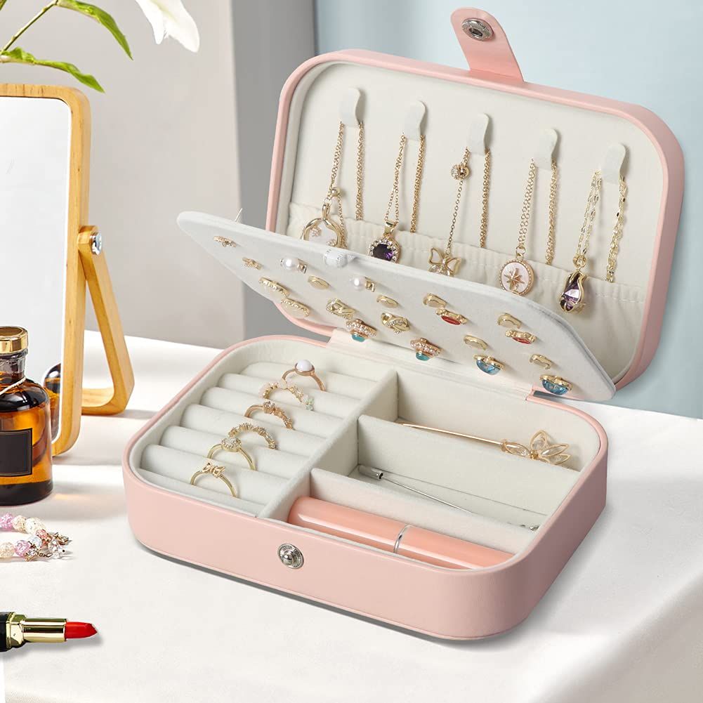 Travel Jewelry Box,Small Jewelry Organizer Boxes for Women Girls, 2 Layer view 2