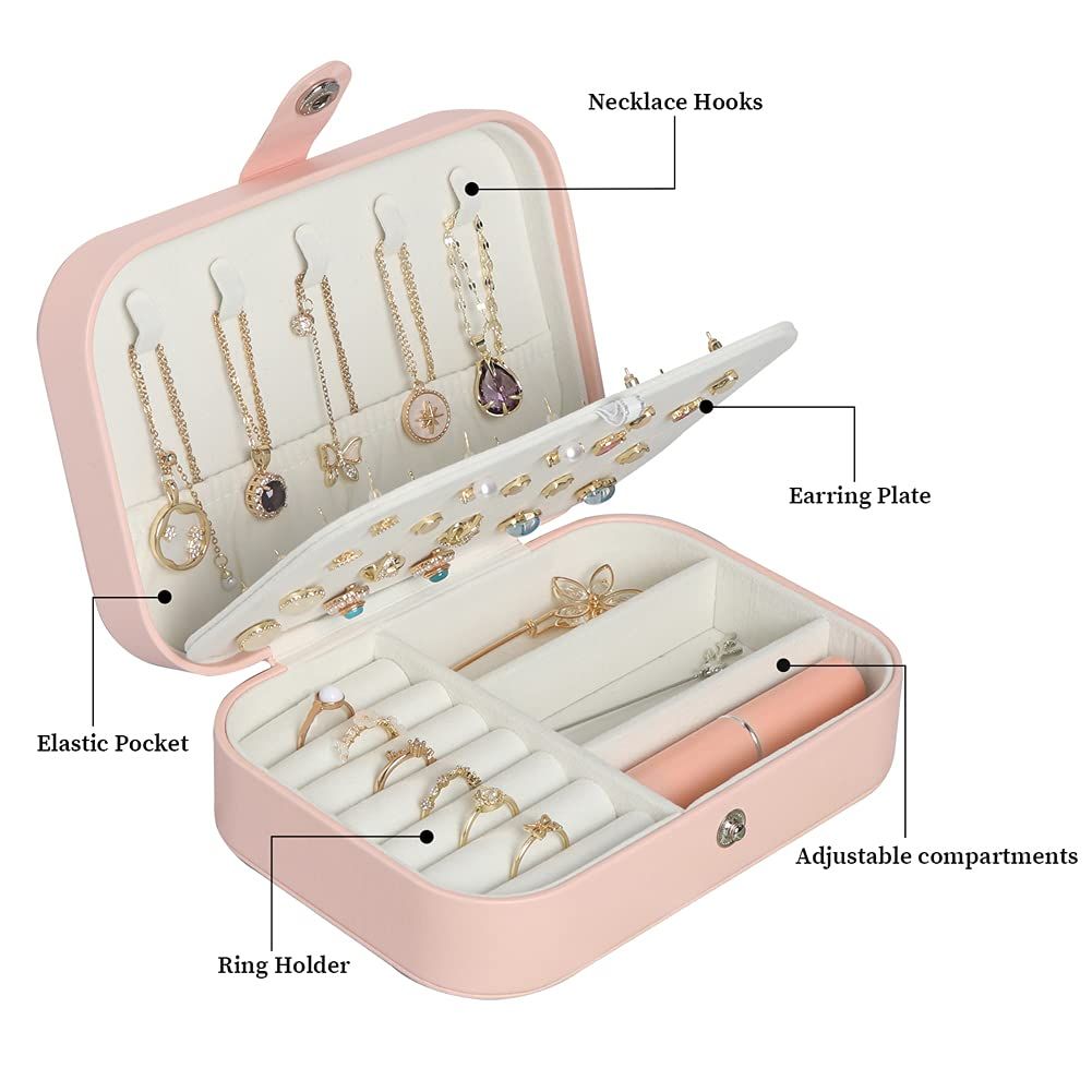 Travel Jewelry Box,Small Jewelry Organizer Boxes for Women Girls, 2 Layer view 3