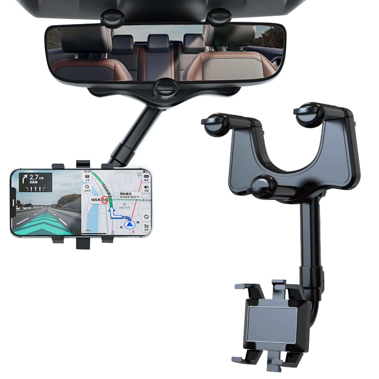 360°Rotatable and Retractable Car Phone Holder Mount Car Rearview Mirror Bracket view 2