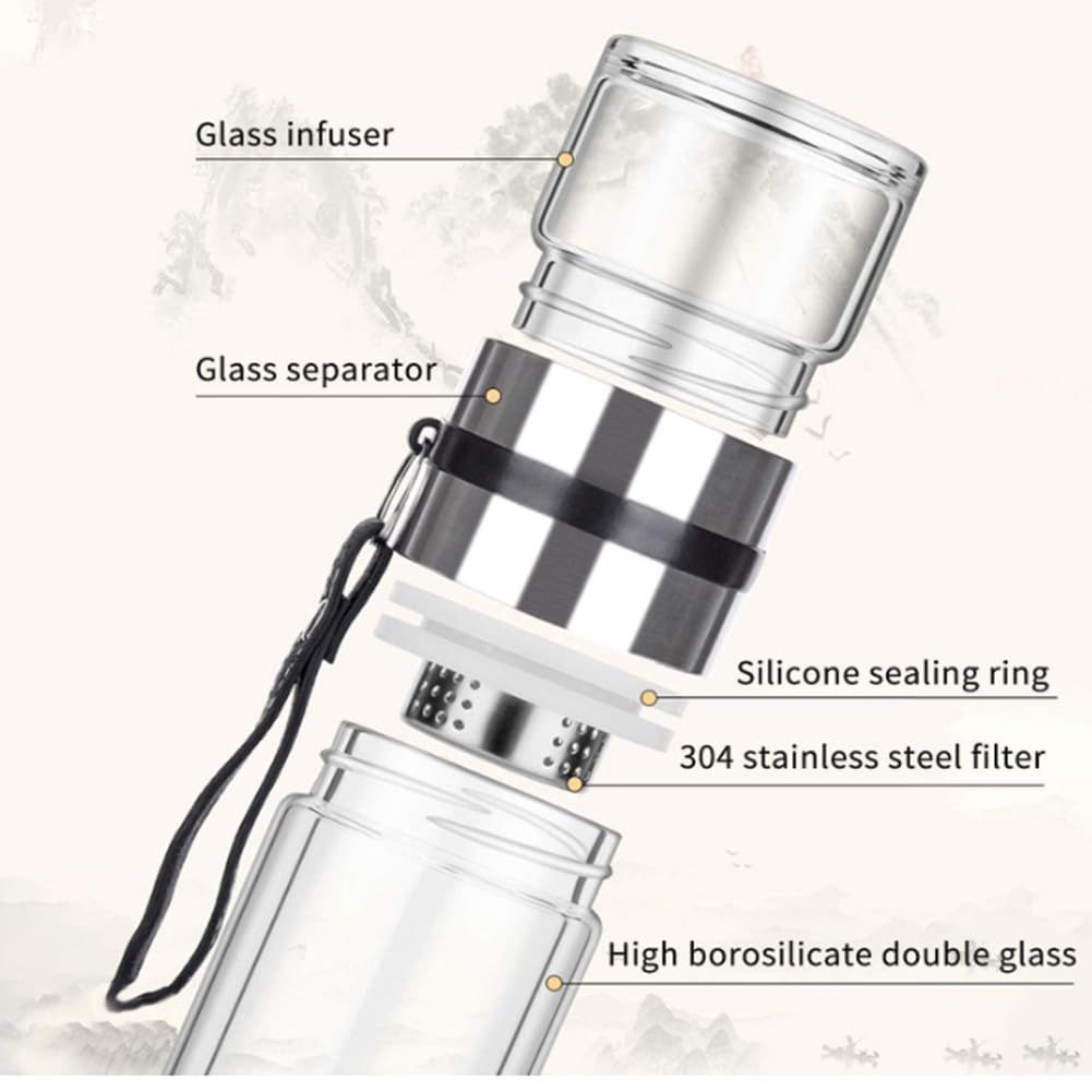 14oz Double Wall Glass Water Bottle Tea and Portable Travel Water Separation view 4