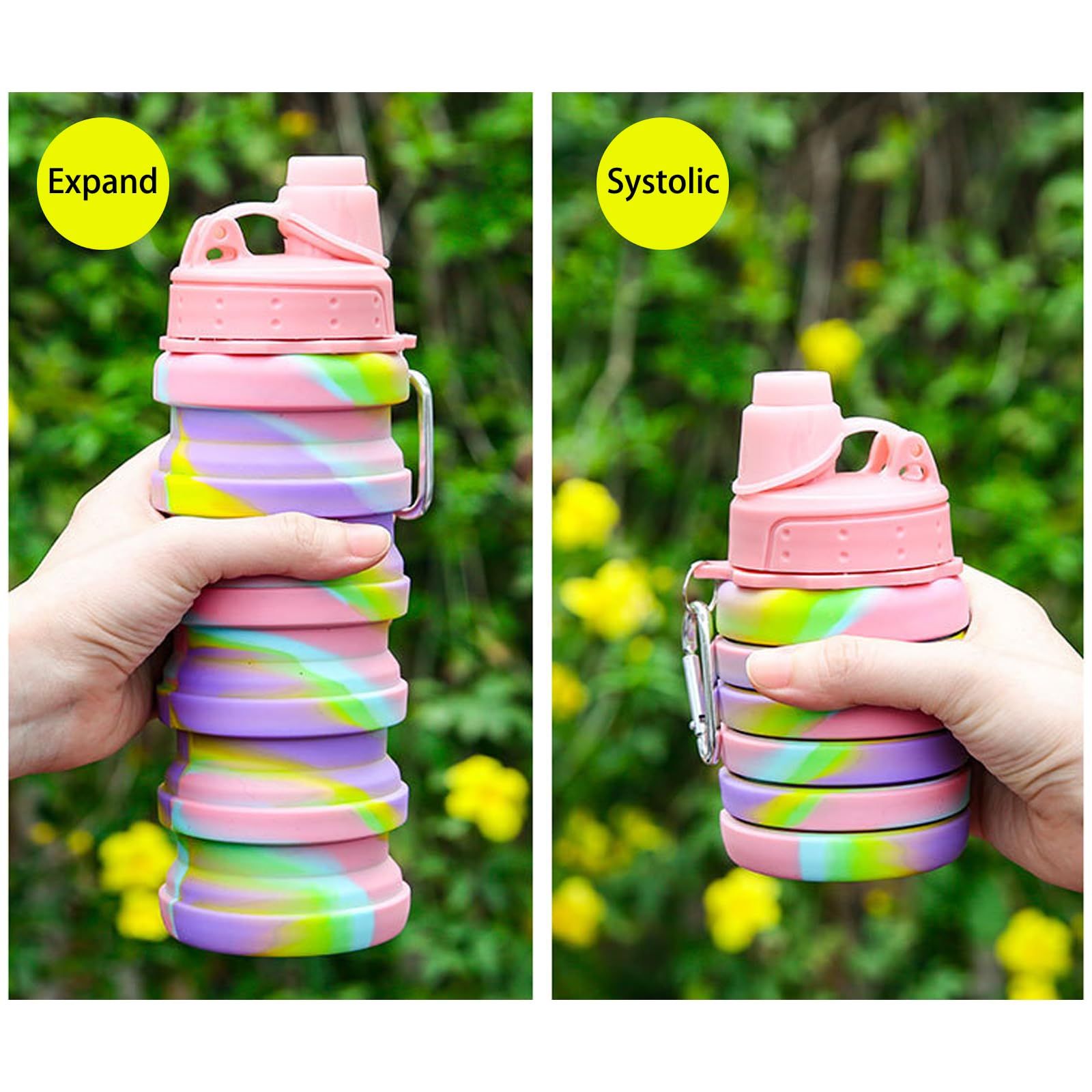 2 PCS Silicone Collapsible Sports Water Bottles 500ml 16oz view 2