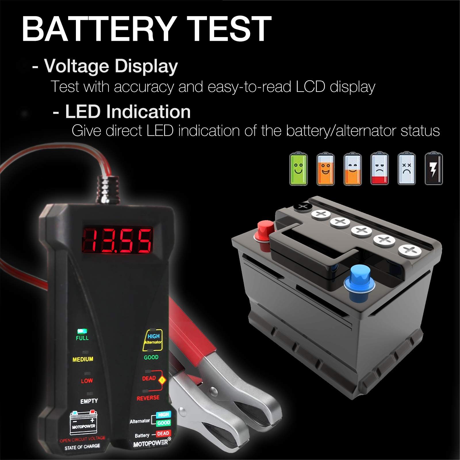 12V Digital Car Battery Tester Voltmeter and Charging System Analyzer with LCD view 5