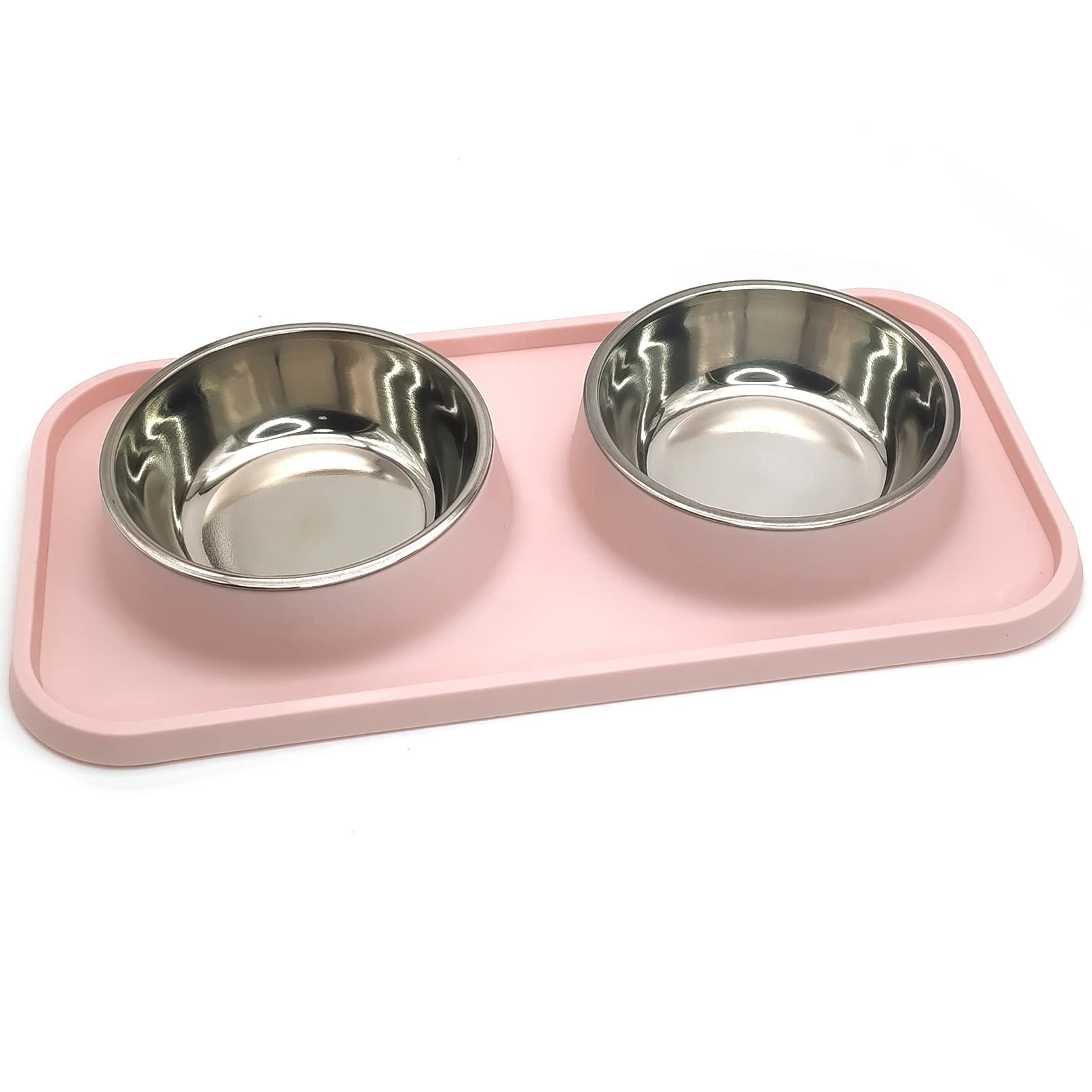 Double Dog Food Bowls Stainless Steel Dog Food and Water Bowls with Non-Spill