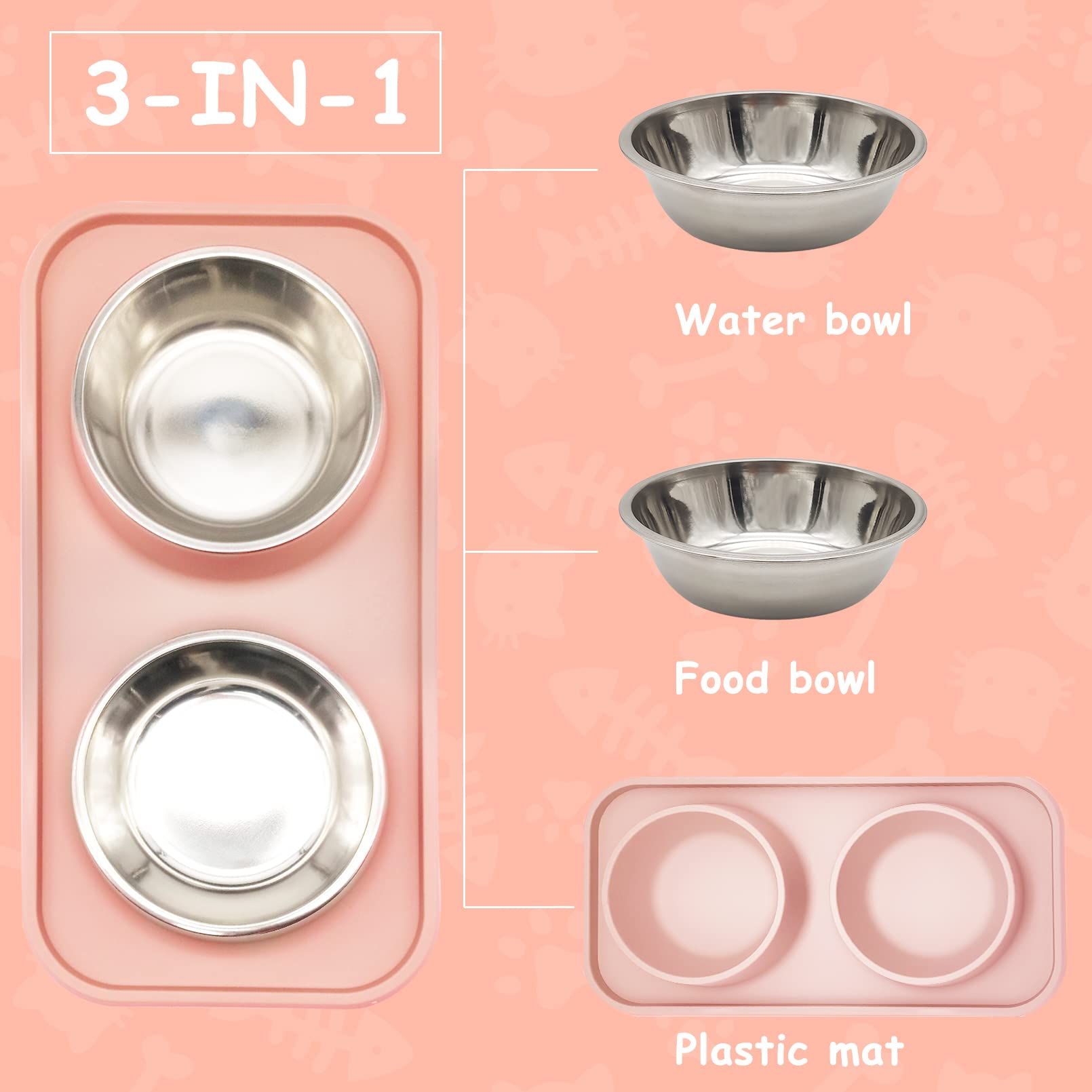 Double Dog Food Bowls Stainless Steel Dog Food and Water Bowls with Non-Spill view 3