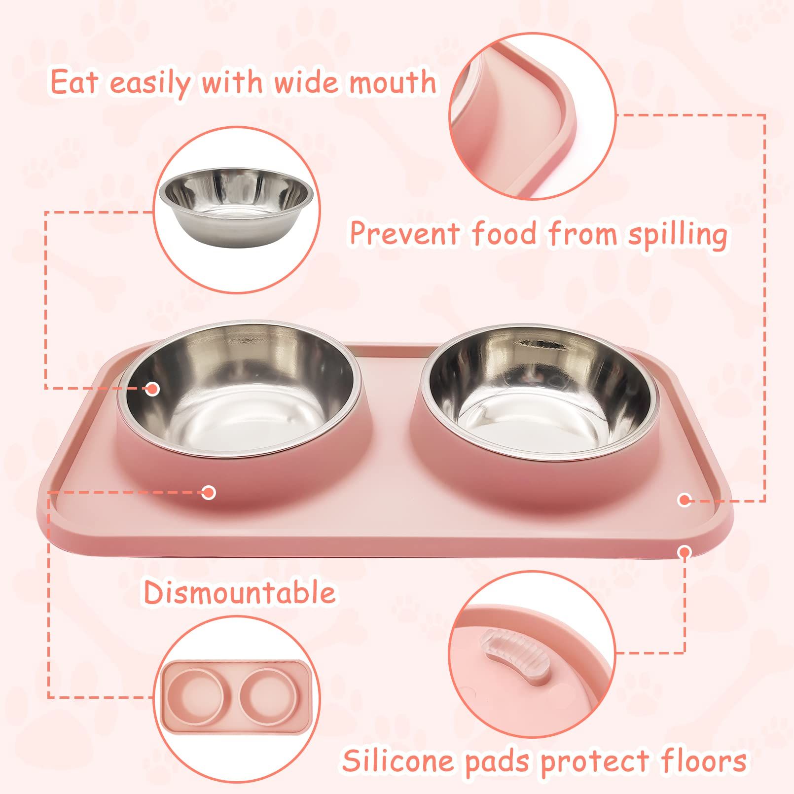 Double Dog Food Bowls Stainless Steel Dog Food and Water Bowls with Non-Spill view 5