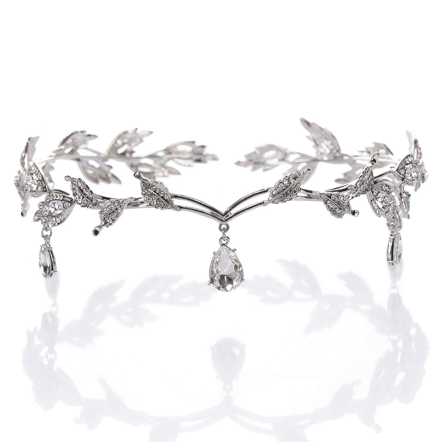 Rhinestone Leaf Wedding Crown Headband for Brides