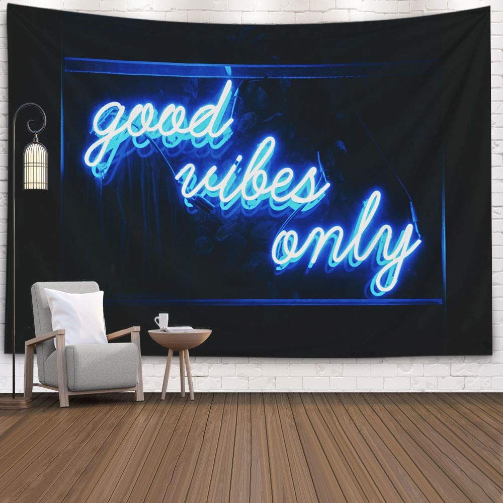 Blue Neon Tapestry Good Only Words Glow in The Tapestry for Teen Girl Bedroom