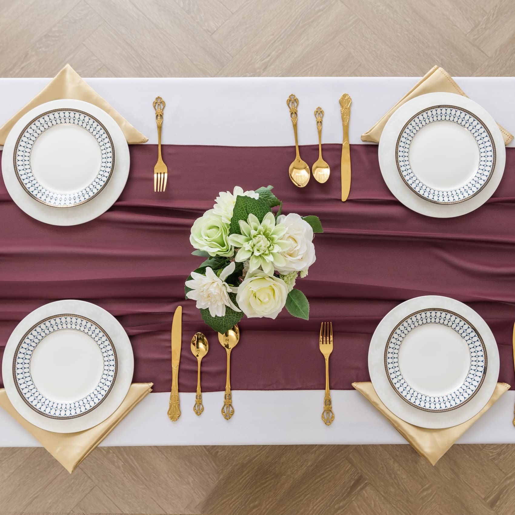 Burgundy Table Runner Chiffon Table Runner for Wedding Sheer Table Runner view 3