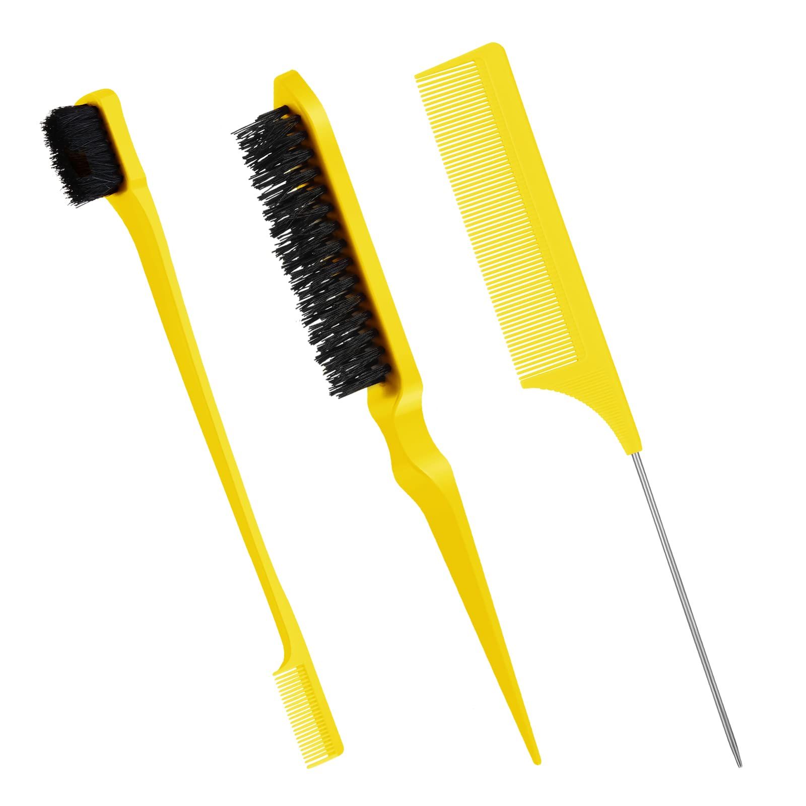 3 Pcs Hair Brush Set Bristle Hair Brush Edge Control Brush Teasing Comb for