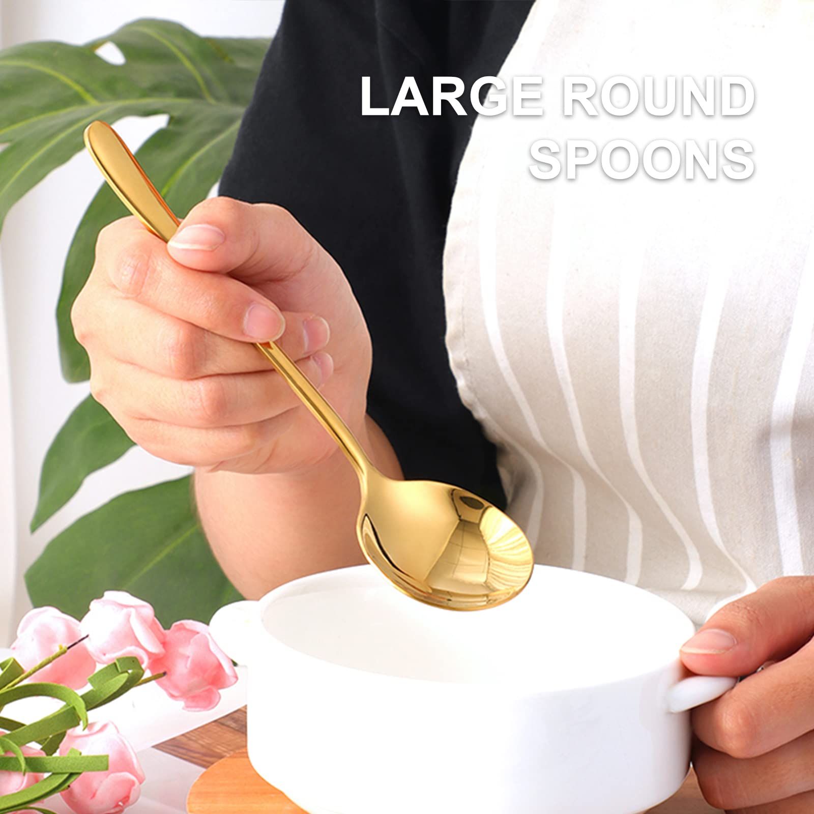 5 PCS Round Stainless Steel Bouillon Spoons Soup Spoons view 5