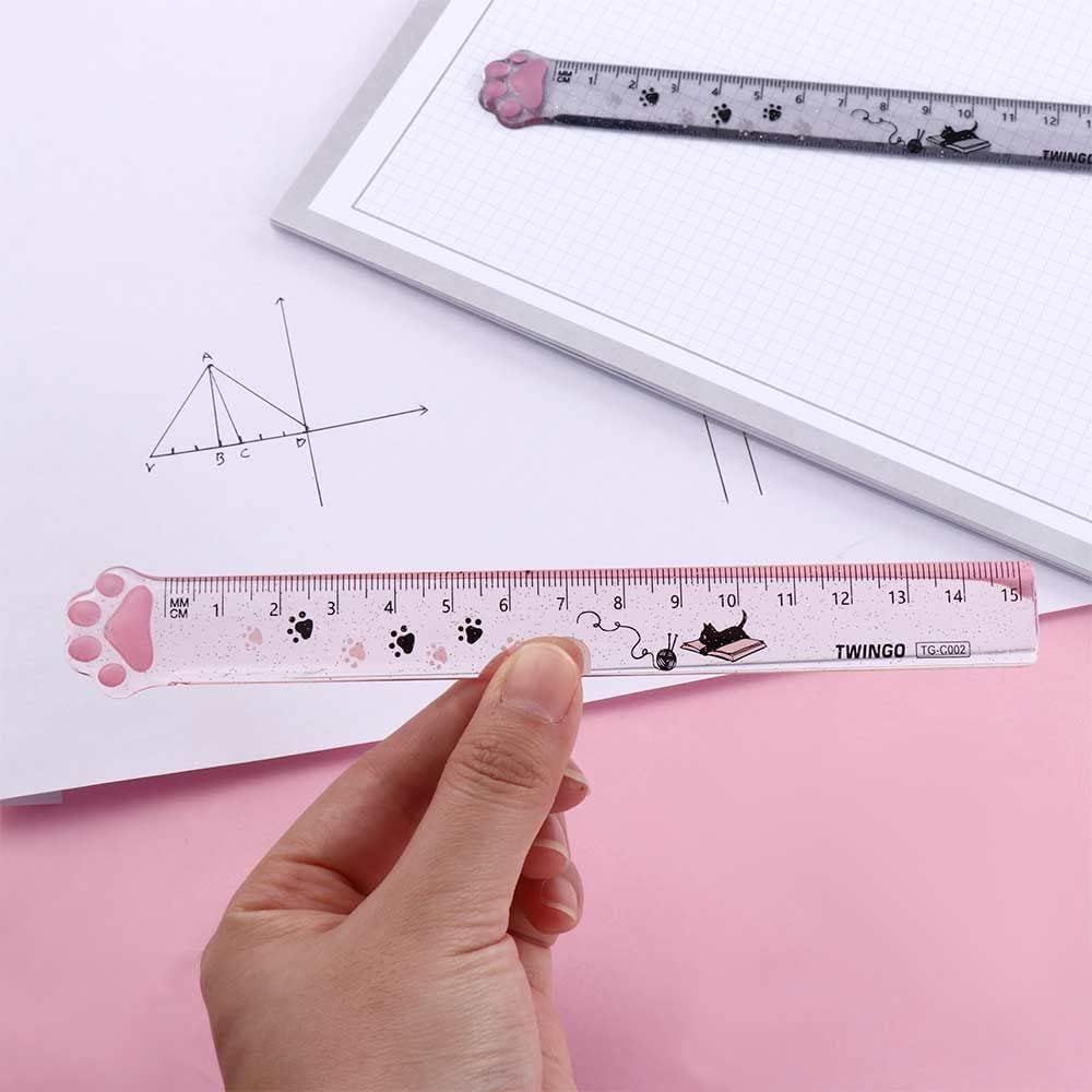 2PCS Pink cute cartoon cat claw ruler view 4