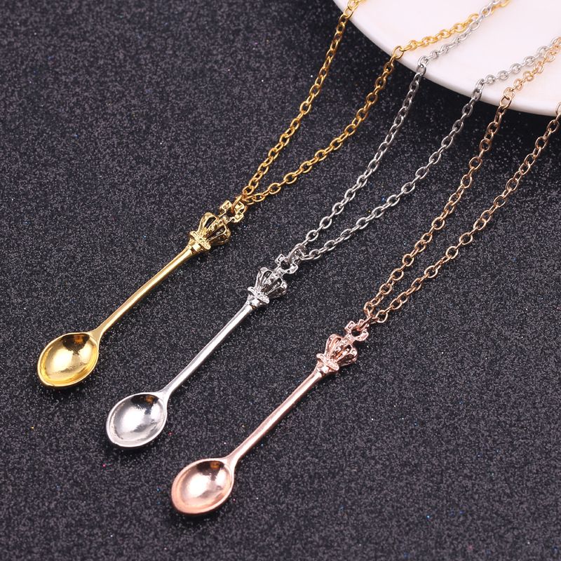 3PCS ，Spoon Necklace Teaspoon Pendant Necklace Crown Teaspoon Mini Spoon for view 2