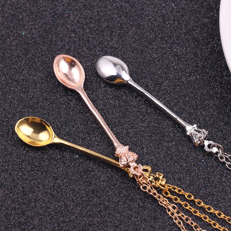 3PCS ，Spoon Necklace Teaspoon Pendant Necklace Crown Teaspoon Mini Spoon for view 3