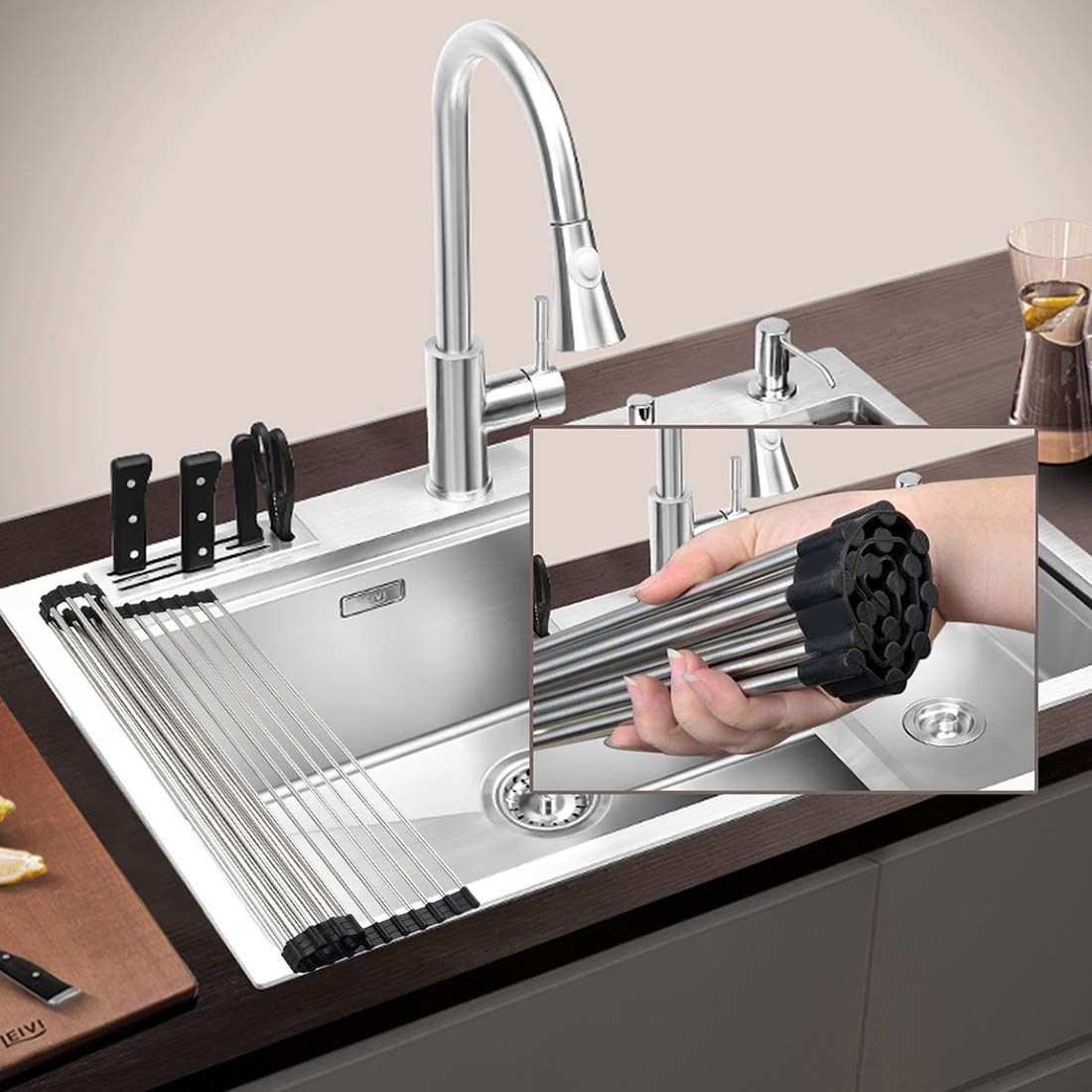 Roll up Dish Drying Rack Over The Sink Kitchen Roll up Sink Drying Rack view 2