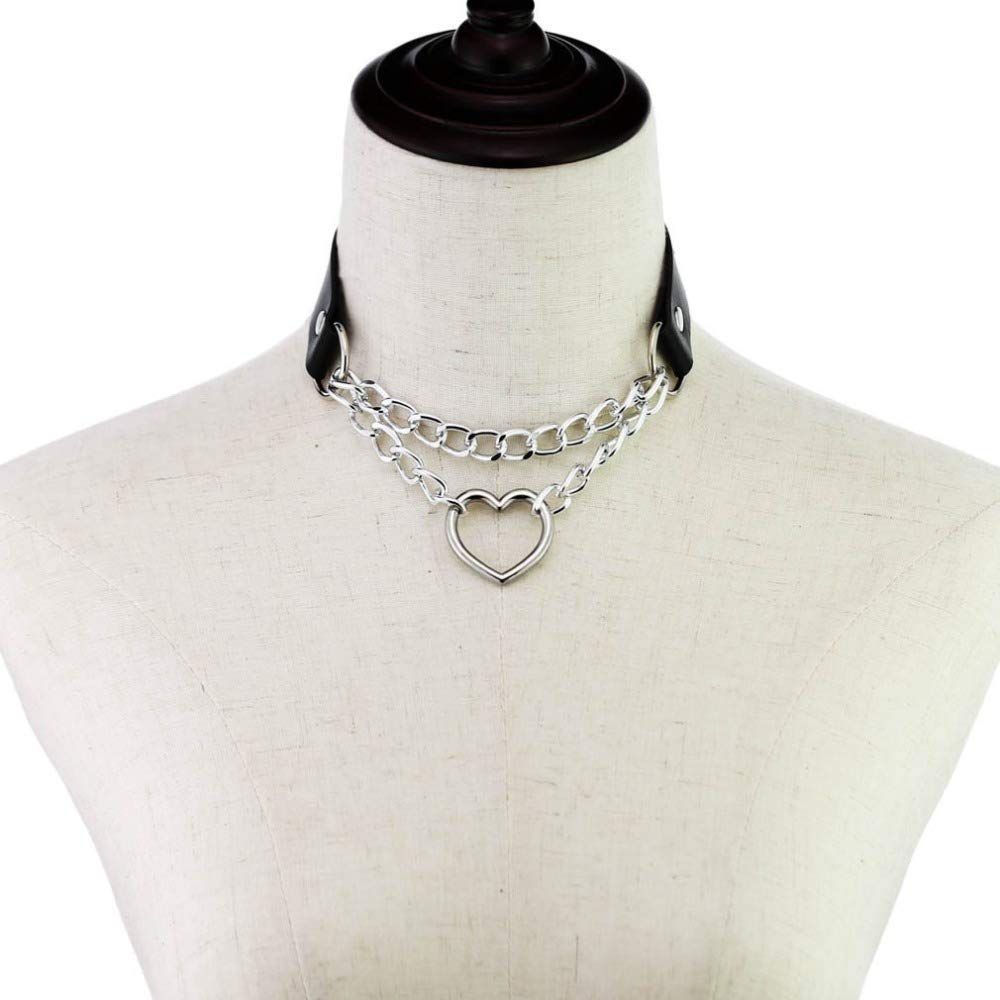 Pop Punk Collar Choker Vintage Retro Steampunk Dark Goth Style Heart Chains view 3
