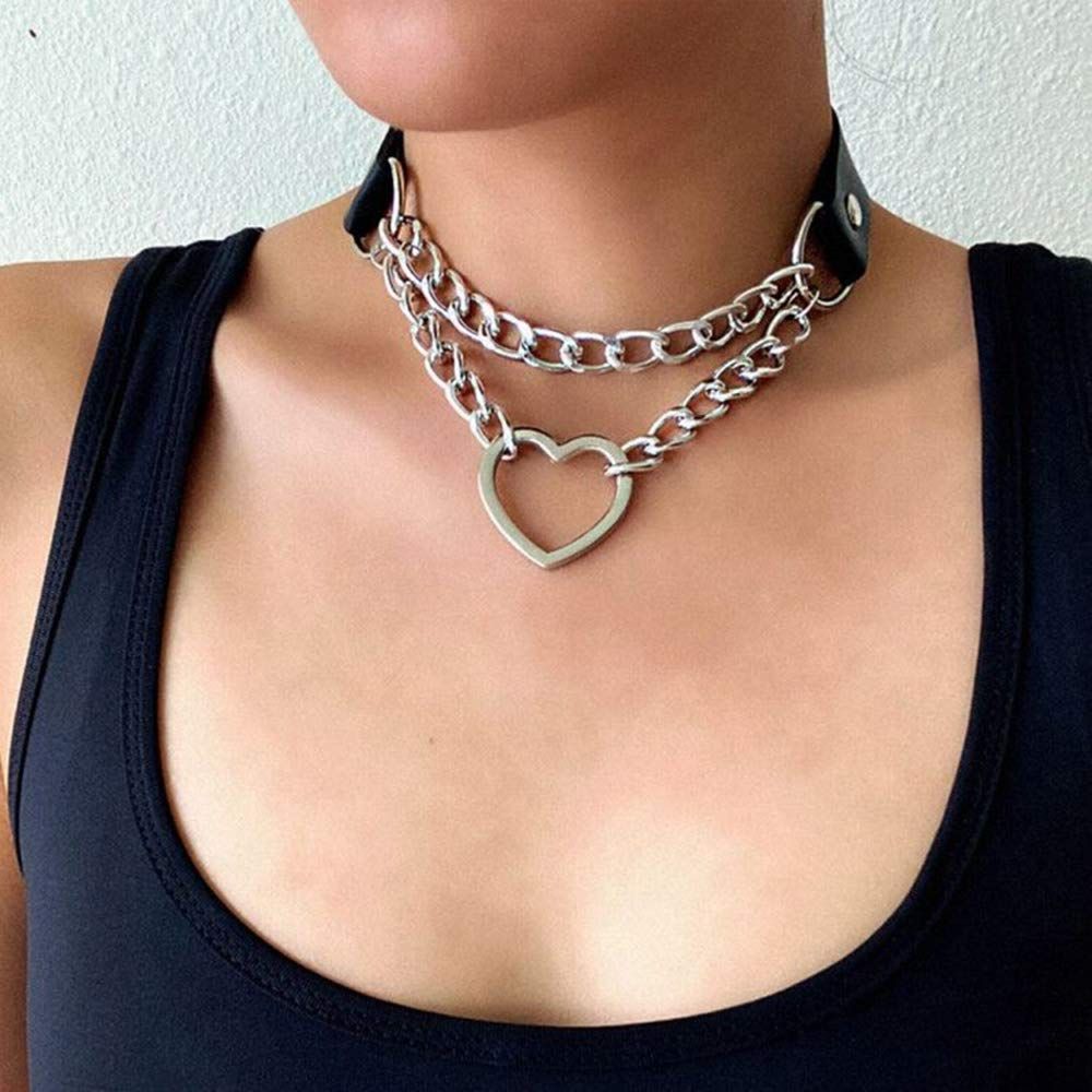Pop Punk Collar Choker Vintage Retro Steampunk Dark Goth Style Heart Chains view 4