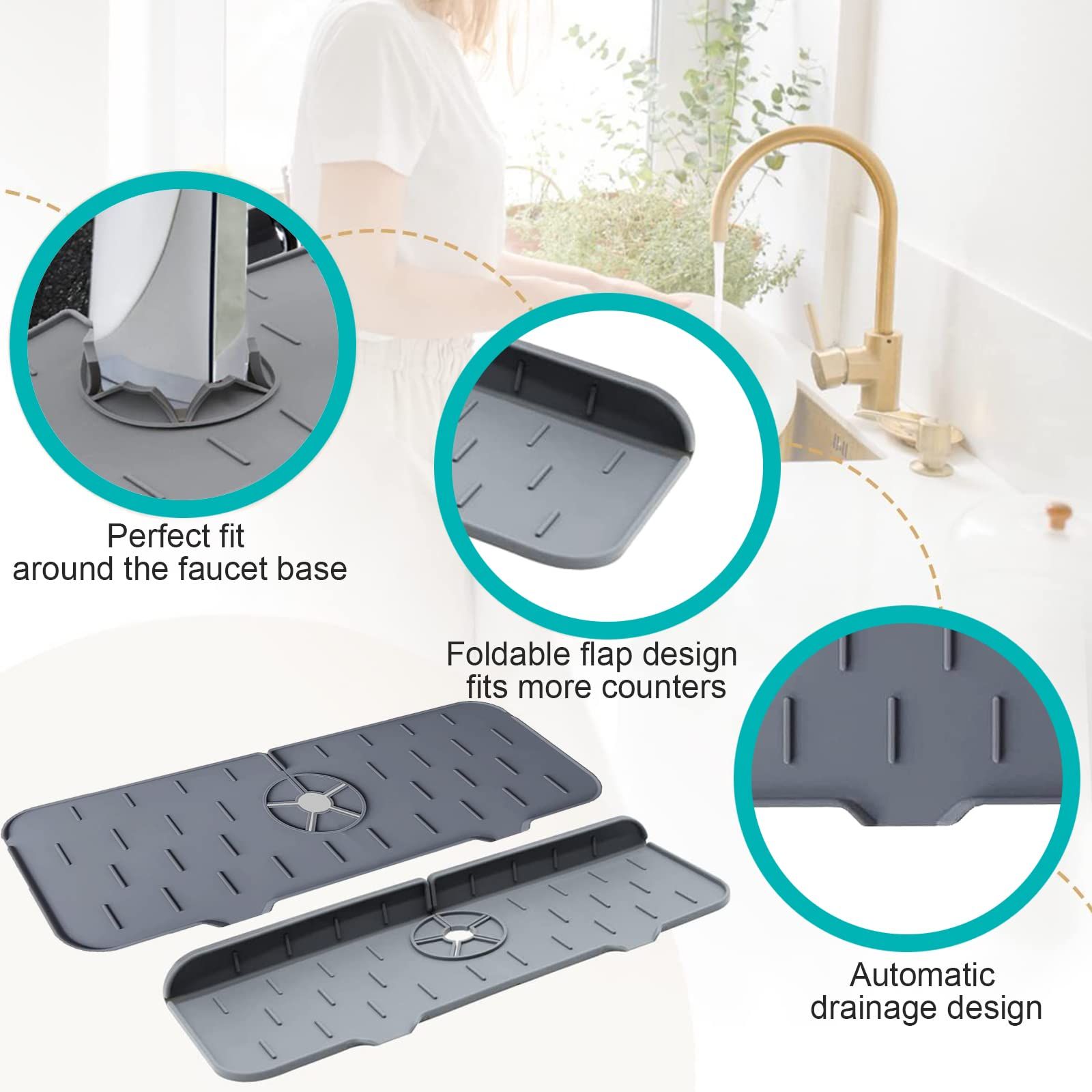 silicone kitchen sink drain pad or pad water handle behind the splash guard view 3