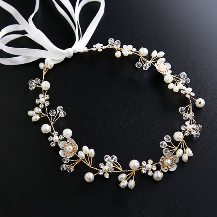 Bridal Hair Vines Crystal Pearls Flower Wedding Hair Accessories Evening Party view 2