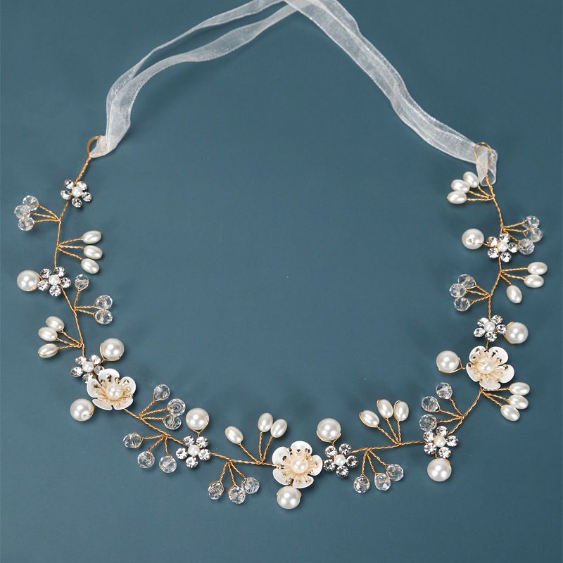 Bridal Hair Vines Crystal Pearls Flower Wedding Hair Accessories Evening Party view 3