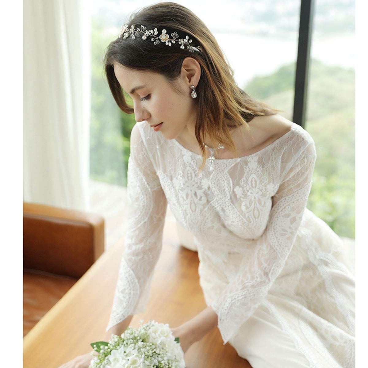 Bridal Hair Vines Crystal Pearls Flower Wedding Hair Accessories Evening Party view 4