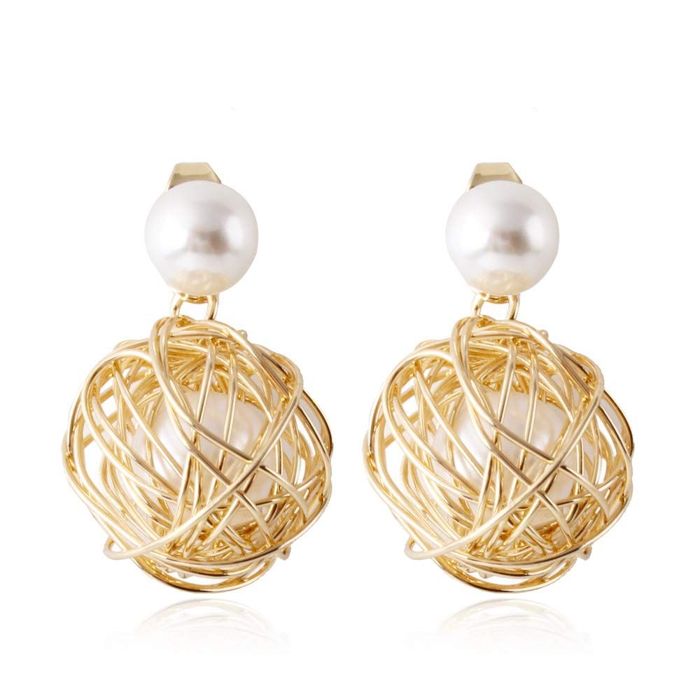 Gold Knot Ball Drop Earrings for Women Dangle Circle Pearl Stud Earrings for