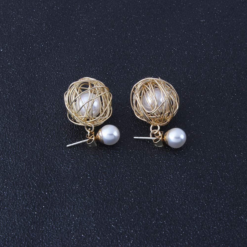 Gold Knot Ball Drop Earrings for Women Dangle Circle Pearl Stud Earrings for view 2