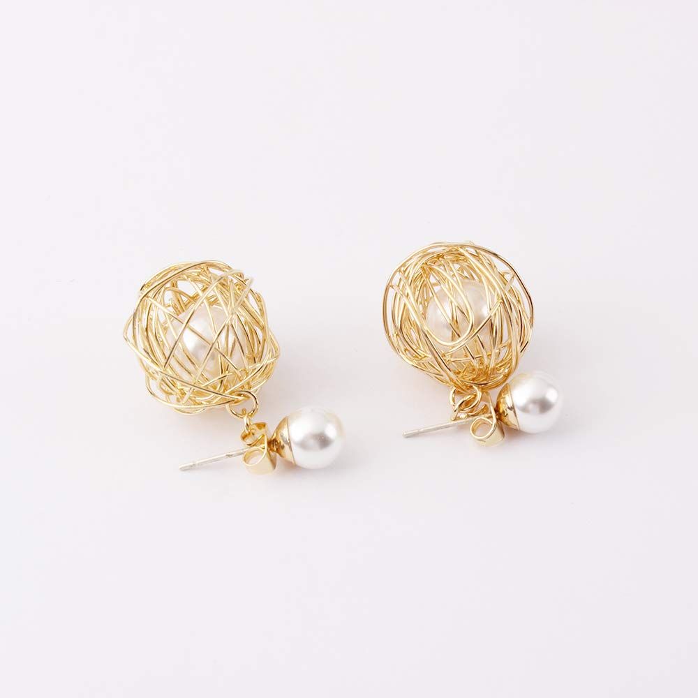 Gold Knot Ball Drop Earrings for Women Dangle Circle Pearl Stud Earrings for view 3