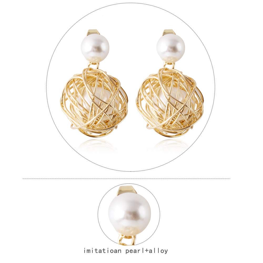 Gold Knot Ball Drop Earrings for Women Dangle Circle Pearl Stud Earrings for view 5