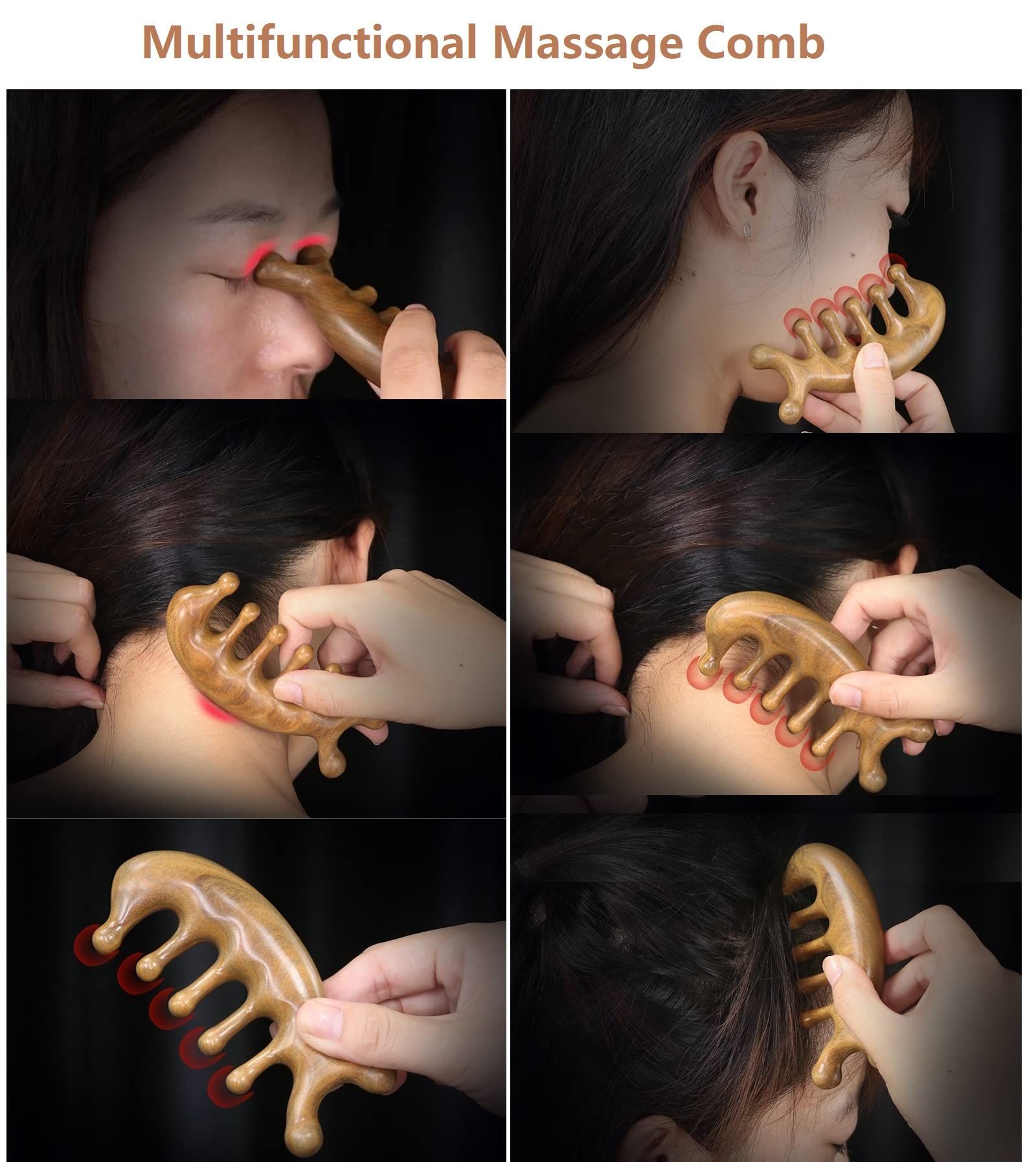 Authentic Green Sandalwood Comb Gua Sha Scraping Scalp Massager Head Head view 3