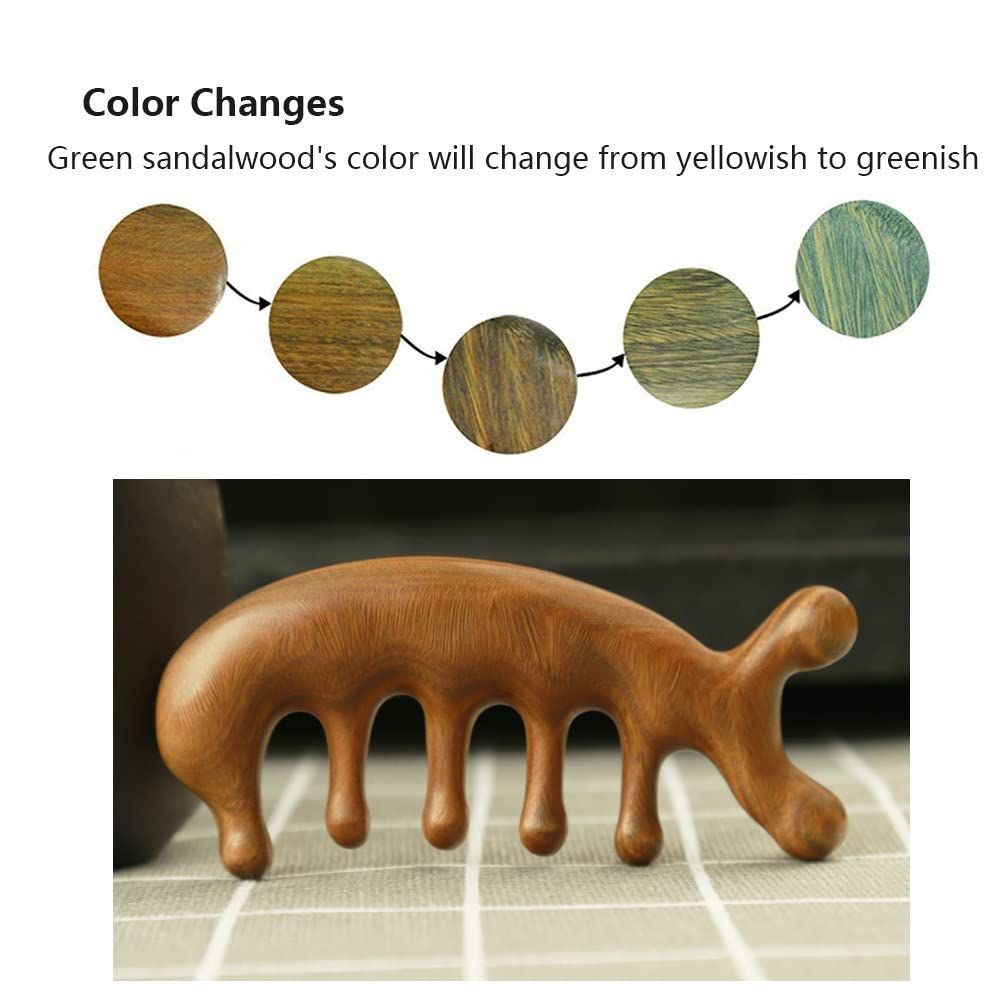 Authentic Green Sandalwood Comb Gua Sha Scraping Scalp Massager Head Head view 5